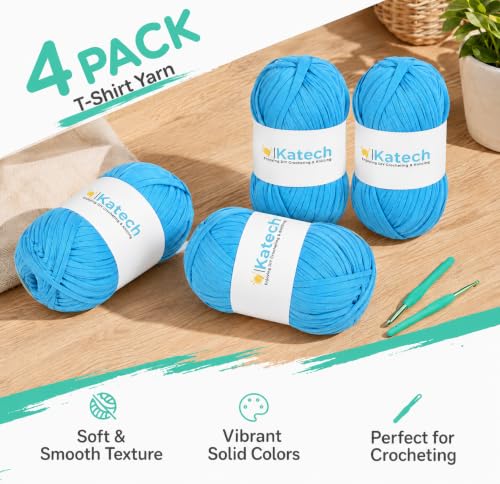 Image of Katech 400g T-Shirt Yarn for Crocheting, Elastic Fabric Yarn for Bag-Blue
