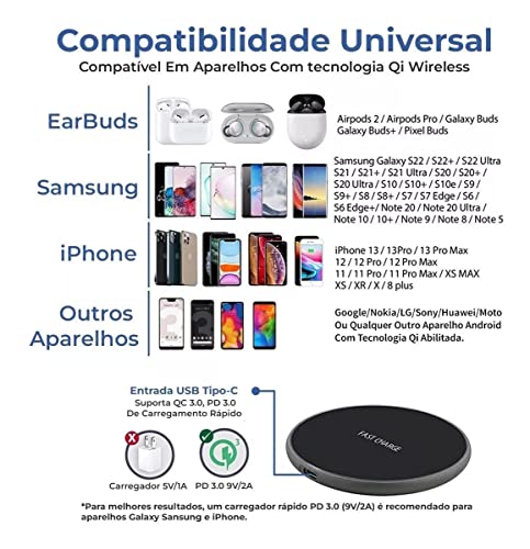 Carregador Por Indução Sem Fio Wireless Turbo 20w Para iPhone Galaxy Xiaomi