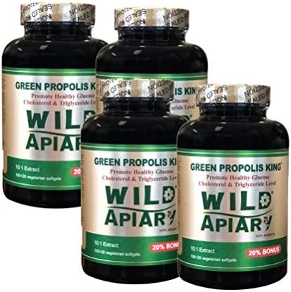 Wild Apiary Buy 3 get 1 Free Brazilian Green Bee Propolis King Capsule-Non Alcoholic, Wax Free, Sugar Free, 120 Vegetarian Softgel