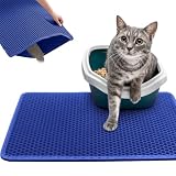 Assky 猫砂マット 防水&抗菌 二重層EVA構造 超吸収＆防臭 猫トイレマット 滑り止め設計 猫砂飛散防止 洗える繰り返し使用 お手入れ簡単 大型グリッド (80X60cm,青)