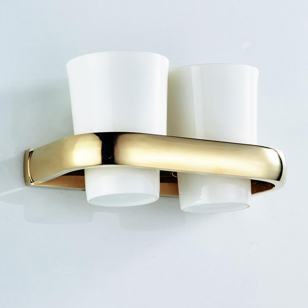 Bathroom Toothbrush Cup Holder Wall-Mounted Storage Rack Double Mouth Toothbrush Container Brass Plating Modern Holders Tray