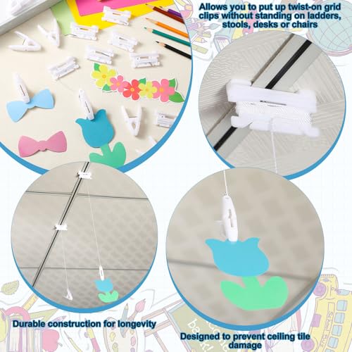 Image of Briwooody 20 Pairs Drop Ceiling Clips for Classroom Ceiling Hanging Hooks Hangers Clips for Hanging Drop Grid Decorations (White)