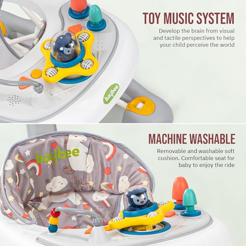 Image of Baybee 3 in 1 Awry Baby Walker for Kids with Rocker & Push Handle, 3 Adjustable Height, Mat & Musical Toy Bar | Activity Walker for Baby | Push Walker 6-18 Months Boy Girl (Grey)
