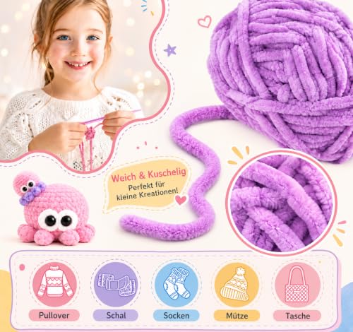 ilauke Chenille Garn Set 12x50g mit Zubehör – Bild 4