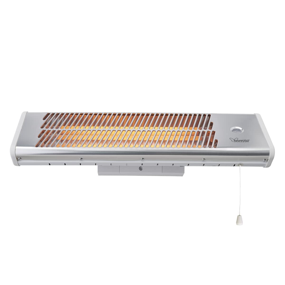 Bimar HR312 Stufa Elettrica da Esterno al Quarzo da 1500W, Stufetta Radiante a Parete con 3 Potenze di Riscaldamento Istantaneo, Kit fissaggio incluso, Orientabile 0-90 Gradi, Accensione a Corda
