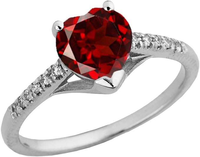 Exquisite 14k White Gold Diamond Solitaire Garnet Heart Engagement/Proposal Ring