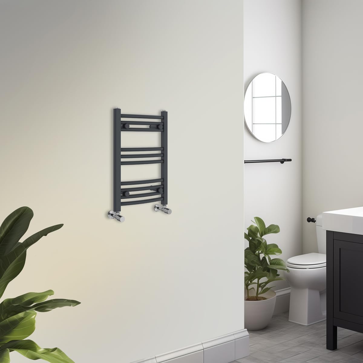 Warmehaus Curved Towel Radiator 600 X 400Mm Grey Contemporary Bathroom Towel Rail