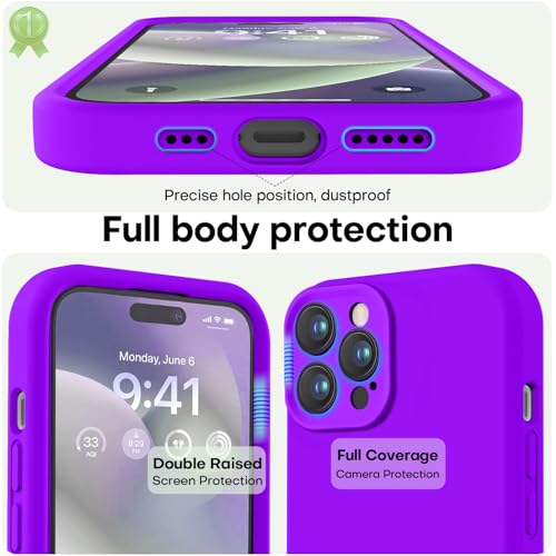 Image of LOVE 3000 Designed for iPhone 14 Pro Max Case, Premium Silicone with [Soft Anti-Scratch Microfiber Lining] Shockproof Protective Phone Case for Men Women Girls 6.7 inch, Neon Purple