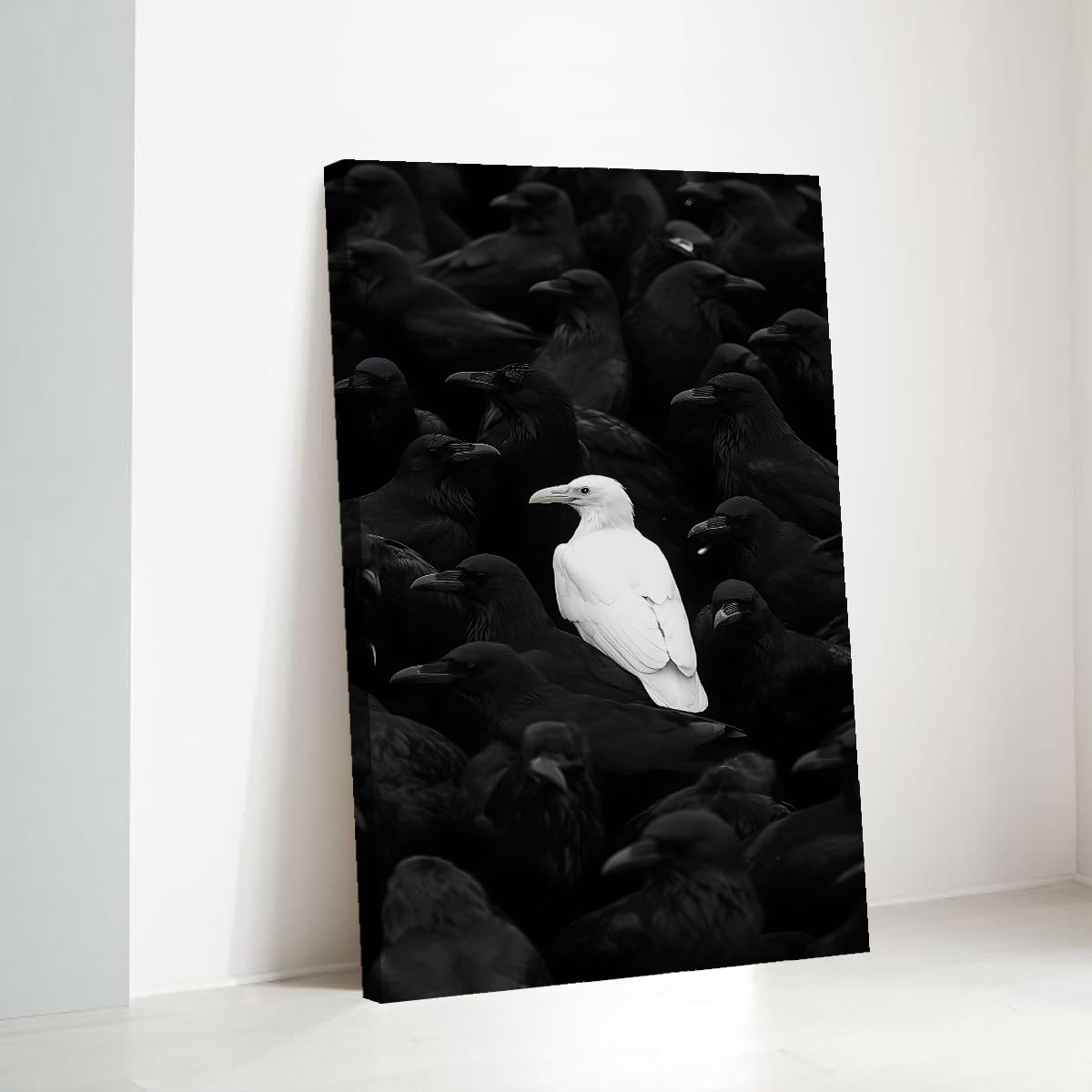 CHERHERART Czarno-biały obraz na płótnie kruk ptaki minimalistyczny obraz ścienny do salonu sypialni domowego biura jadalni 55 x 100 cm struktura wewnętrzna