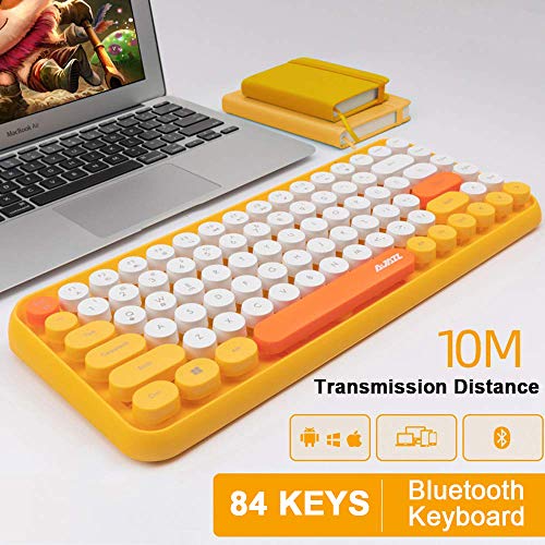 Tastiera Bluetooth Wireless, Simpatica Tastiera compatta Mini a 84 Tasti, Tecnologia di connessione Bluetooth Wireless a 2,4 GHz, Retro keycap Rotondo ABS, Pannello Opaco, Design ergonomico(Giallo)