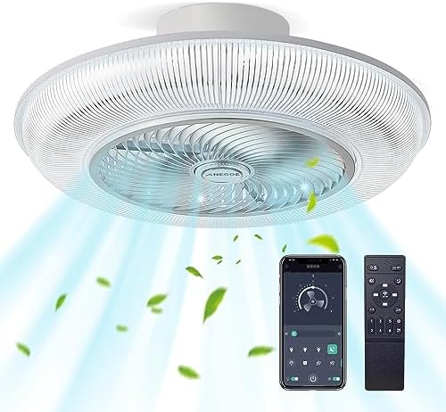 AnEgoe Ceiling Fan with Lights Remote Control, 23'' Large Modern Ceiling Fan 360° Angle Airflow Flush Mount Ceiling Fan with Lights with Silent DC Motor Low Profile Fan for Bedroom Living Room