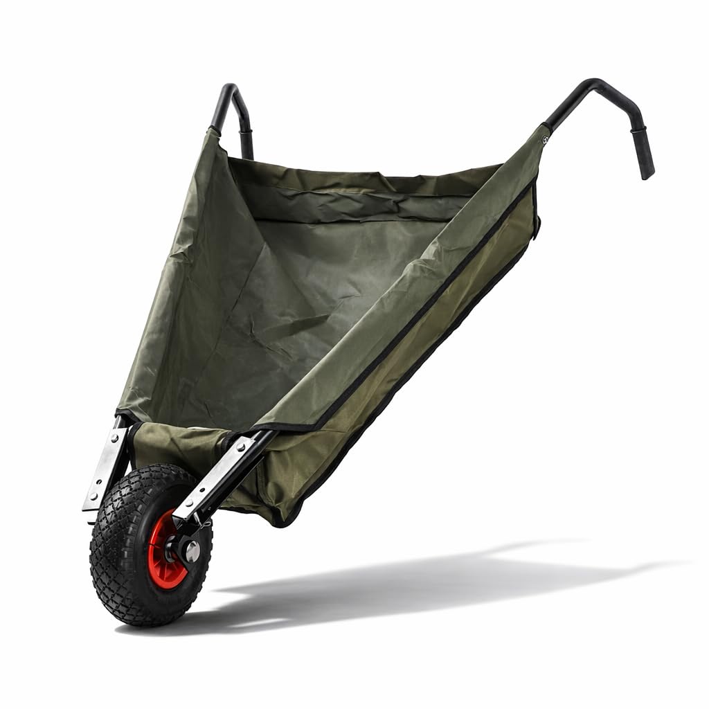Brouette de Jardin Pliable, Monocycle de 10 Pouces de Diamètre de Roue pour Les Herbes et Les Mauvaises Herbes, Gros Pneus Pneumatiques, Chariot de Cour Pliable avec Une Capacité de 88 LB,