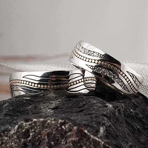 Conjuntos de anillos de boda Conjunto de anillos de boda a juego para parejas de Plata de Ley 925 conjunto de anillos de bodas de plata ancho personalizado para hombre y mujer