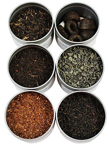 Loose Leaf Tea Sampler Gunpowder Green Tea, Lychee Congou Black Tea, Rooibos Herbal Tea, Formosa Oolong and More; Tea Assortment Variety. Approx 90+ Cups