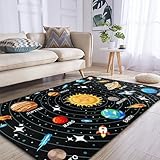Alfombra para niños y niñas, alfombra de juego con sistema solar, 3 x 5 pies, divertida alfombra de juego para dormitorio de niños, alfombra de área espacial para sala de estar, guardería, decoración