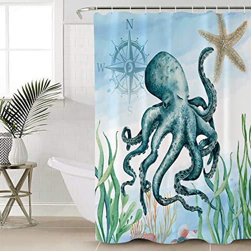 Bedsweet Shower Curtain Set,Ocean Animal Octopus 36 X 72 Inches Fabric Stall Shower Curtain With Hooks Decorative Bathroom Bath Curtain Decor #TOP3