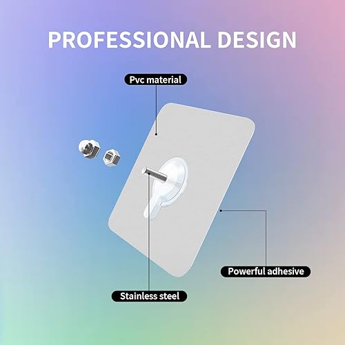 Miniatura 2 de Paquete de 10 ganchos de pared sin daños, ganchos adhesivos transparentes reutilizables, ganchos resistentes para baño, cocina, ganchos adhesivos