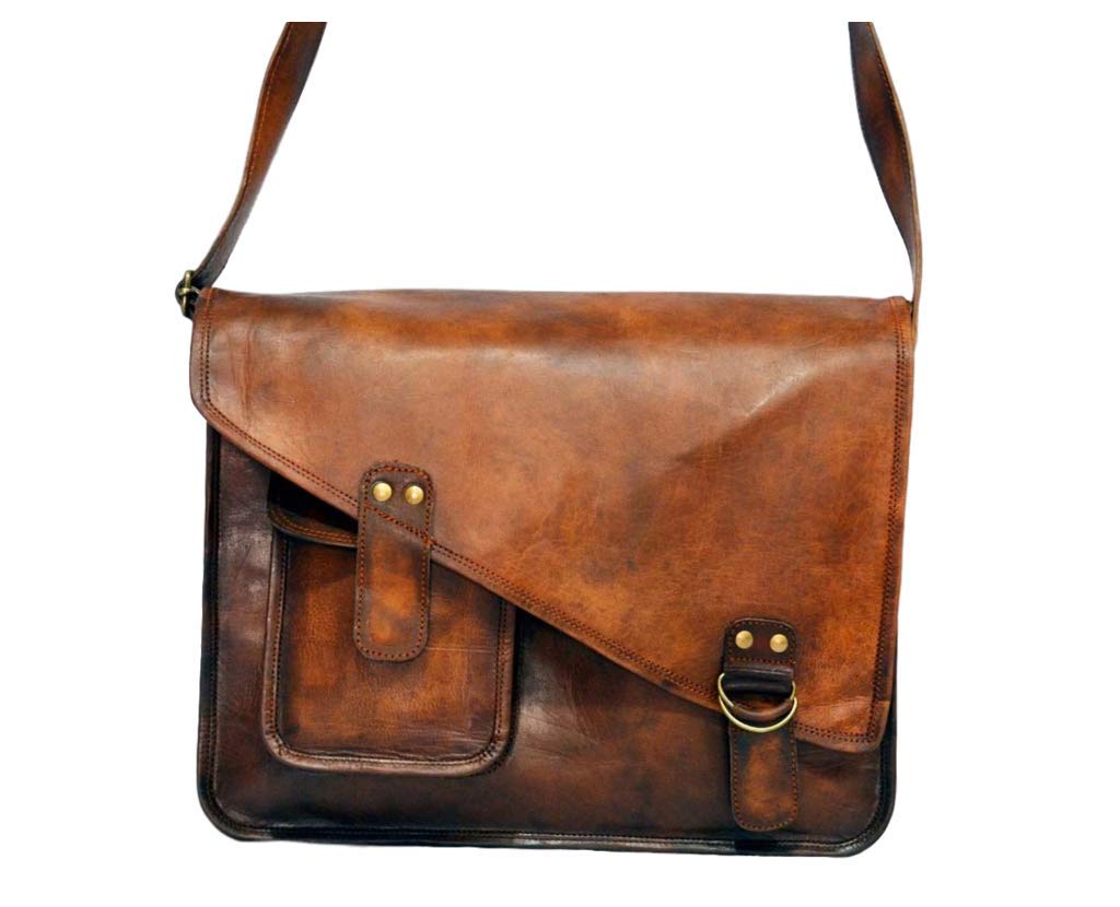 15 inch Vintage Brown Leather Business Laptop Briefcase for Men & Women by Artishus | Messenger Bag for School/College/Office