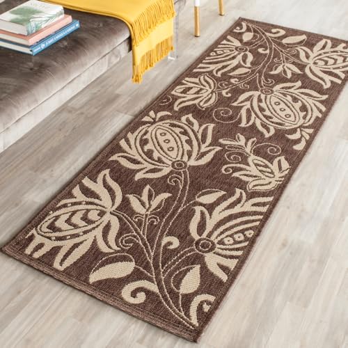 SAFAVIEH Washable Rug Outdoor Courtyard Collection - 2'3" x 10' Runner, Chocolate & Natural, Non-Shedding & Easy Cleaning, Ideal for Patio, Entryway, Mudroom, Hallway, Kitchen (CY2961-3409)