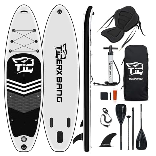 TIGERXBANG Black Tiger Collection - Tabla de remo inflable con asiento de kayak, remo de doble hoja | 320 x 82 x 15 cm | para adultos/niños | Kit completo de remo ISUP