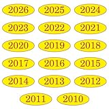 Car Windshield Year Stickers (2010-2026) - 17 Pack(1 per Year), Red & Yellow Large Oval Vinyl - Waterproof, Easy to Remove, Residue-Free - Ideal for Used Car Dealers & Auto Dealerships