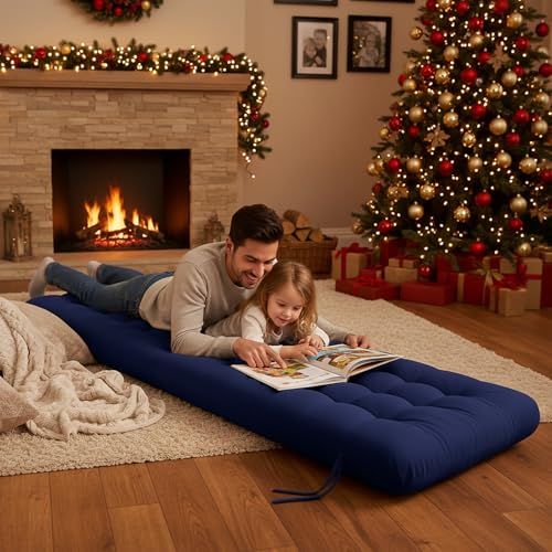 Vercraft Long Floor Cushion Large Floor Cushion with Brushed Cotton 74.8 x 27.5 x 3.15 in Jumbo Lounger Pillow for Outdoor Indoor Bay Window Meditation Yoga Reading Sleeping(1 Pc,Navy Blue)