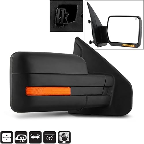 Miniatura 2 de ACANII - Espejo de visión de charco de señal LED de calor de potencia, estilo original del lado del pasajero para Ford F150 2007-2014 PickUp derecho
