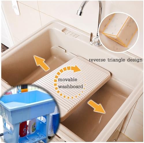 Portable Hand Washing Station - Freestanding Sink with Hot & Cold Faucet, Utility Tub & Laundry Washboard for Garage, Basement & Garden - Plastic, Gray, Single Cold