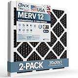 BNX TruFilter 20x20x1 MERV 12 Odor Defense (2-Pack) AC Furnace Air Filter with Activated Carbon - MADE IN USA - Pleated Air Conditioner HVAC AC Furnace Filters - Removes Odor, Mold, Bacteria, Smoke