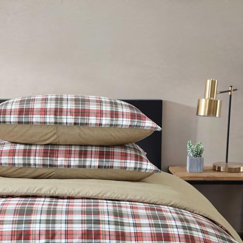 Image of Eddie Bauer - Twin Duvet Cover Set, Reversible Bedding with Matching Sham, Medium-Weight, Dorm Essentials (Astoria Plaid Red)