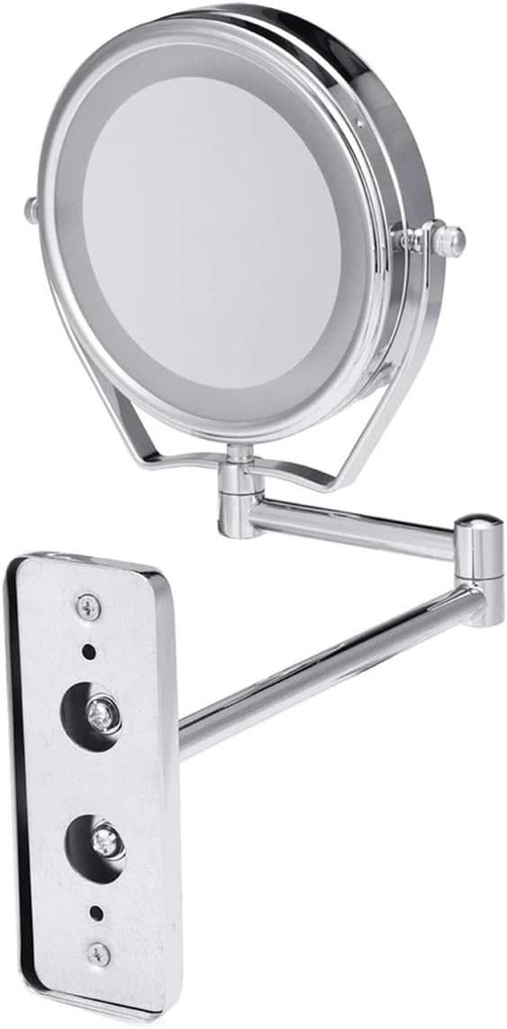 Bathroom Shaving Makeup Mirror with LED Lights Wall Mount Two Sides Extendable Rotate Cosmetic Mirror (Color : A Size : One Size)