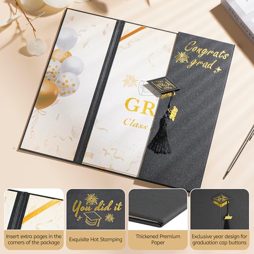 Image of AYGXU Black Gold Graduation Party Decorations, Class of 2026 Congratulations Graduates Alternative Signature Guest Book,Autograph Book with Tassel, Congrats Grad Party Signing Card Board
