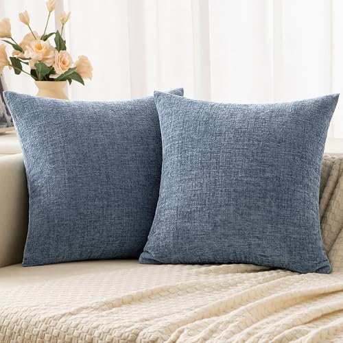 Best Pillow Colors for Grey Couch to Elevate Your Living Room Style 3 Woaboy Pack of 2 Dark Grey Blue Pillow Covers 18x18 Inch Soft Chenille Couch Throw Pillows Solid Color Cushion Covers Home Decoration for Sofa Living Room