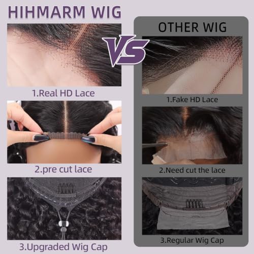 Hihmarm Glueless Wigs Human Hair Pre Plucked Pre Cut Bob Wig Human Hair 2x6 HD Lace Drawstring Curly Wig 200% Density Short Deep Wave Closure Wigs For Black Women Natural Black 12 Inch — view 4