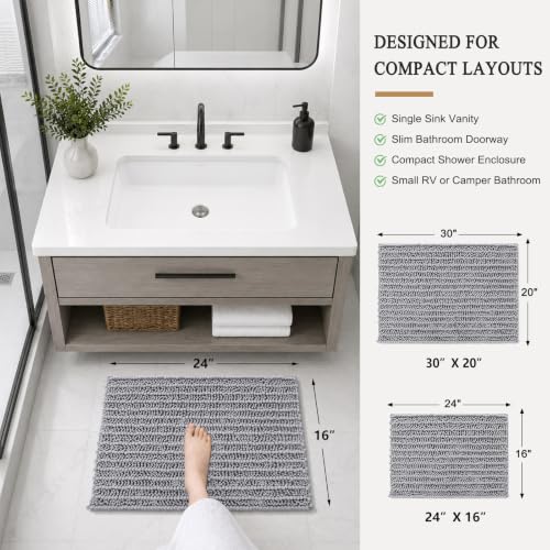 Image of Arotive Luxury Small Bathroom Rugs 24x16, Extra Soft Thick Absorbent Shaggy Chenille Bath Rugs, Machine Wash Dry, Bath Mats for Bathroom Floor, Tub and Shower, Home Decor Accessories, Grey