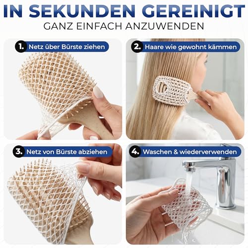 HairSup® – Universal Haarbürsten-Reinigungsnetz & Haargummi | Waschbar, Fördert die Haargesundheit, Hitzebeständig | Ideal auch für Tierhaarbürsten | 5er Pack (5 Netze) | Kamm & Bürstenreiniger