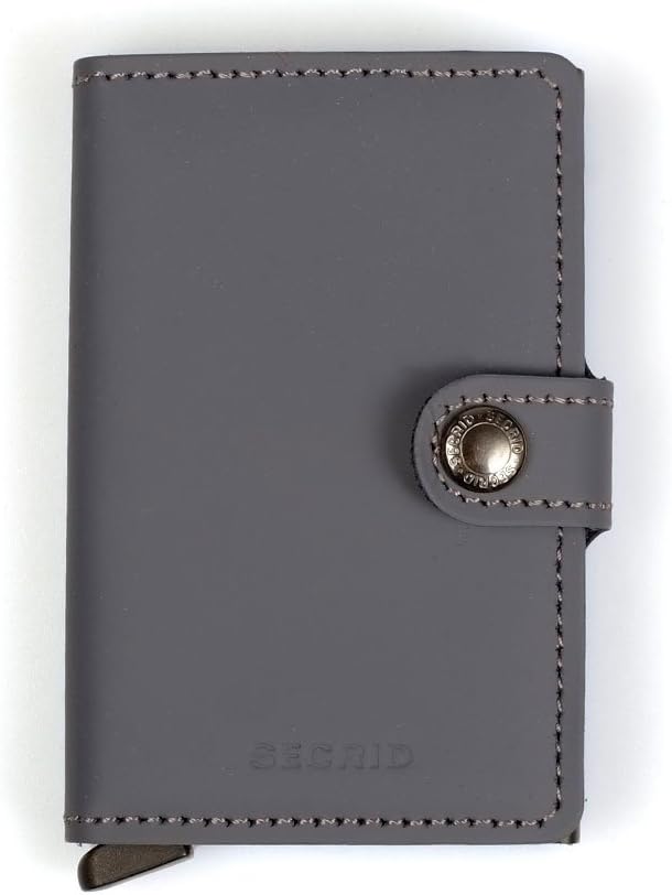 SECRID - Men's Mini wallet Genuine Matte Leather With RFID Safe Card Case for max 12 cards (Grey), Grey, Matte