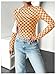 Floerns Women's Checker Print Long Sleeve T Shirts Sheer Mesh Plaid Print Tops Orange Medium