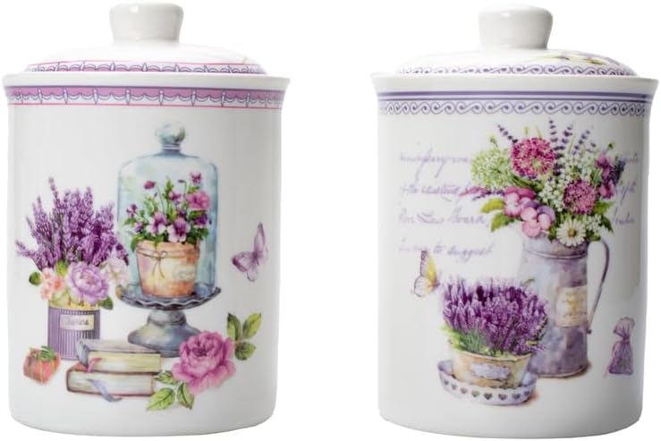 Ceramic Canister Set Tea Coffee Sugar Storage Pots Jars Kitchen Food Storage with Ceramic Lid Set of 2 (Purple, TL-XYC-J)
