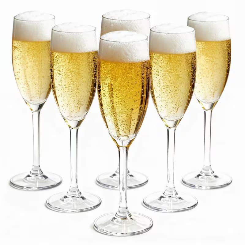Image of PrimeWorld Italian Premium Stylish Wine Glasses Set of 6 - 180ml | Elegant Stemmed Champagne & Wine Glassware with Long Stem for Parties, Dining & Celebrations