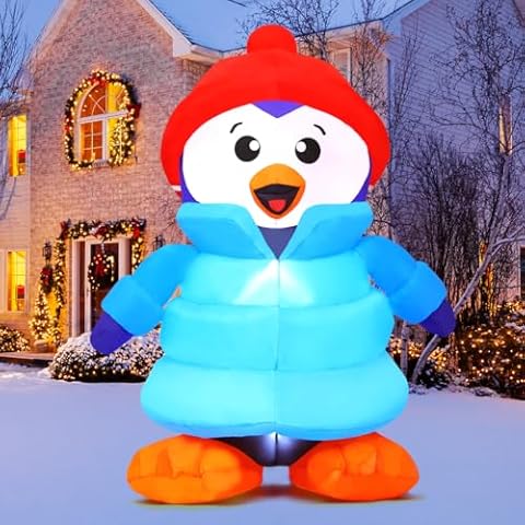 GOOSH 6 FT Christmas Inflatables Penguins Outdoor Decorations Blow Up Yard Penguins Wear Down Coats with Built-in LEDs for Xmas Holiday Party Indoor Garden Lawn Decor Cover
