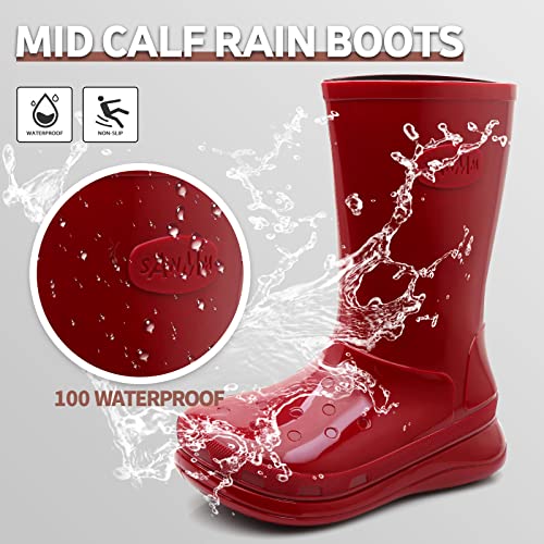 Lezzglt Rain Boots For Women And Men, Comfort Lightweight Cute Rubber Boots, Women's Mid Calf Waterproof Garden Boots, Platform Rubber Chelsea Ankle Adult Soft Rain Shoes And Outdoor Work Shoes,Red, Size 8 #TOP1