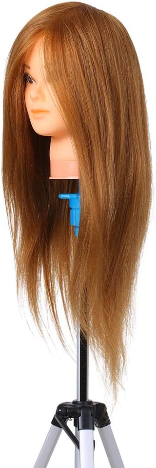 OUNA Hairdresser Training Practice Head Mannequin Head Real Hair Cosmetology Doll Head Manikin Head Practice Dummy Head Blonde