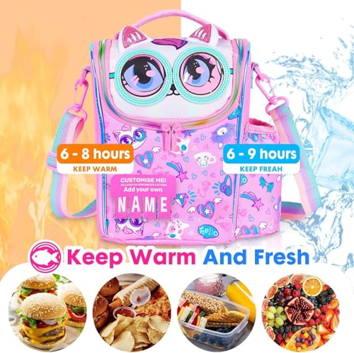 Image of Lunch Bag for Kids, Lunch Bag for Office Men, Women and Kids, Canvas Tiffin Bags for School, Picnic, Work, Carry Bag for Lunch Box and Water Bottle (Cat Vertical)