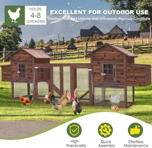 Chicken Coop Outdoor Wooden Hen Run Poultry Cage Rabbit Hutch Pet House with Nesting Boxes Waterproof Roof (XL)