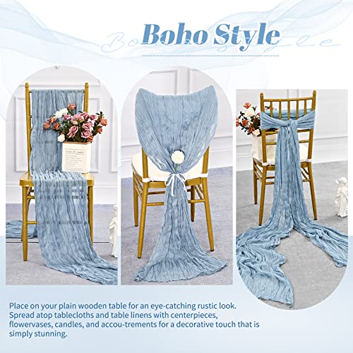 10 Pack Dusty Blue Cheesecloth Table Runner, Gauze Table Runner 10FT Long Semi-Sheer Table Runner Cheesecloth Fabric Boho Table Runner for Wedding Table Decor, Boho Rustic Party Bridal Shower Decor - Thumbnail 5