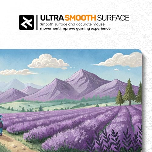 Image of Dreamy Lavender Fields Premium Desk Mat | Anti-Skid | Anti-Slip | 60 x 28 cm | Laptop Mat for Work from Home /Office /Gaming- Extended Mouse pad and Keyboard Desk mat