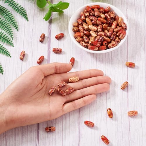 Craftdady 100Pcs Large Hole Printed Oval Wooden Beads 14x8mm Barrel Shape Wood Loose Spacer Beads for Macrame Braided Jewelry Making Bracelet Craft - Image 3