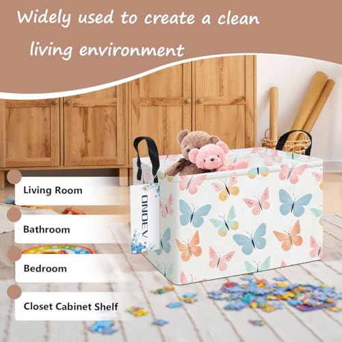 Image of Rectangular Folding Laundry Basket,Waterproof Canvas Basket,Gift Basket,Suitable for Children's Room,Office,Clothes,Toys Storage(Colorful butterfly)