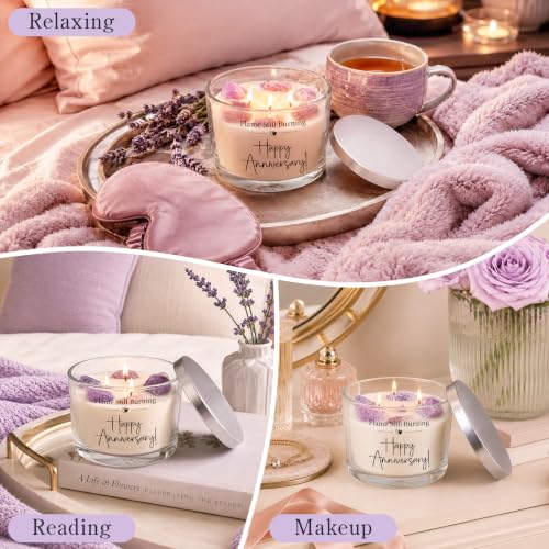 Anniversary Candle with Amethyst Crystals – 12 oz Lavender Scented Candle with 3 Wicks, Up to 55-Hour Burn Time, Romantic Gift for Couples, Husband or Wife – Aniversario Gift for Him Her - Image 5